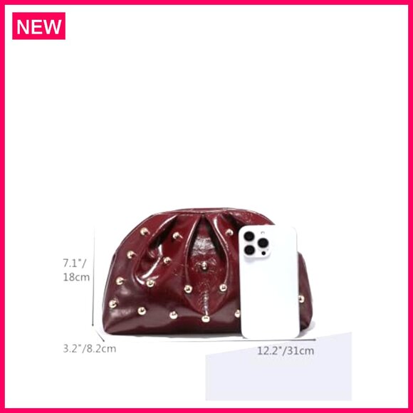 PU Leather Studded Clutch Bag with Magnet Closure for Evening Events